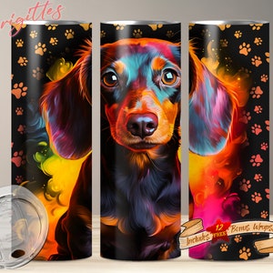 Luminescent Dachshund Tumbler Wrap, 20 oz Skinny Tumbler Sublimation Design, Instant Digital Download PNG, Straight Tumbler Wrap, Doxxie Mom