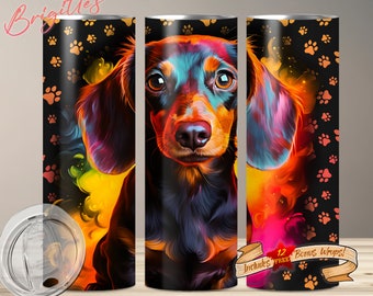 Luminescent Dachshund Tumbler Wrap, 20 oz Skinny Tumbler Sublimation Design, Instant Digital Download PNG, Straight Tumbler Wrap, Doxxie Mom