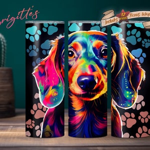 Neon Dachshund Tumbler Wrap, 20 oz Skinny Tumbler Sublimation Design, Instant Digital Download PNG, Straight Tumbler Wrap, Doxxie Mom
