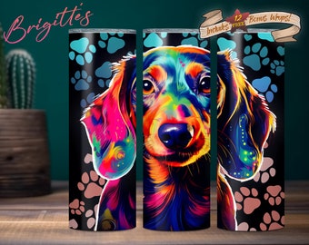 Neon Dachshund Tumbler Wrap, 20 oz Skinny Tumbler Sublimation Design, Instant Digital Download PNG, Straight Tumbler Wrap, Doxxie Mom
