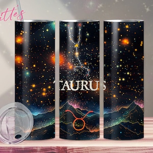 Taurus Zodiac Constellation Tumbler Wrap, 20 oz Skinny Tumbler Sublimation Design, Instant Digital Download PNG, Astrology, Horoscope Wrap