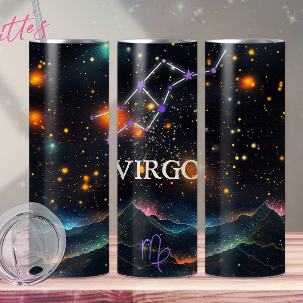 Virgo Zodiac Constellation Tumbler Wrap, 20 oz Skinny Tumbler Sublimation Design, Instant Digital Download PNG, Astrology, Horoscope Wrap