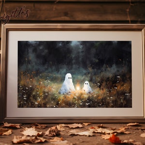 Cozy Campfire Ghosts Halloween Print Halloween Decor Printable Ghost Still Life Painting Rustic Fall Art Vintage Wall Print Halloween