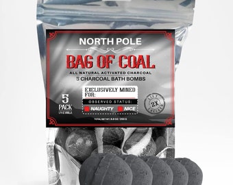 5 Charcoal Bath Bombs - Bag of Coal - Christmas White Elephant - Charocal Bath Bomb Set - Christmas Coal Stocking Stuffers