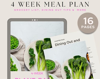Healthy Meal Plan, Plant Based Meal Plan, Grocery List, Plant Based Meals, Vegan Meal Plan, Plant Based Grocery List, 4 Week Meal Plan