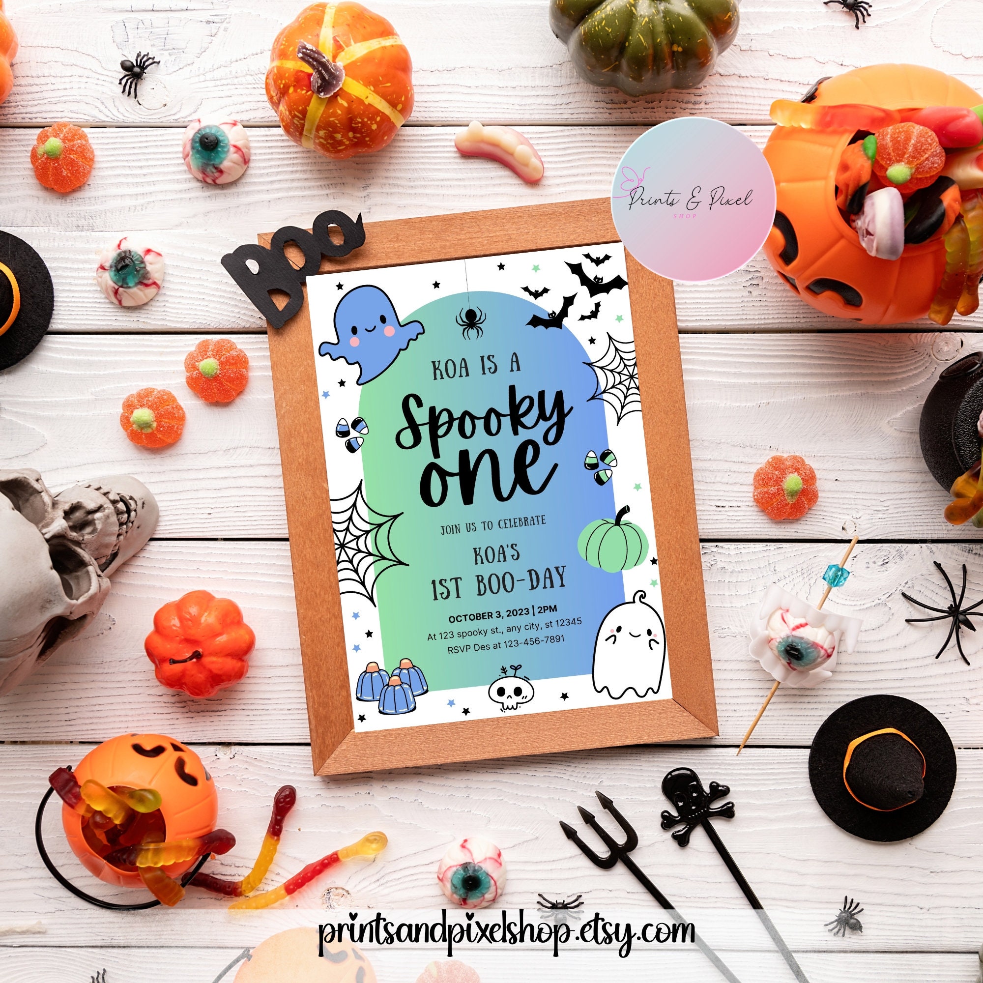 Editable Halloween Birthday Boy Invitation Spooky One Birthday Etsy