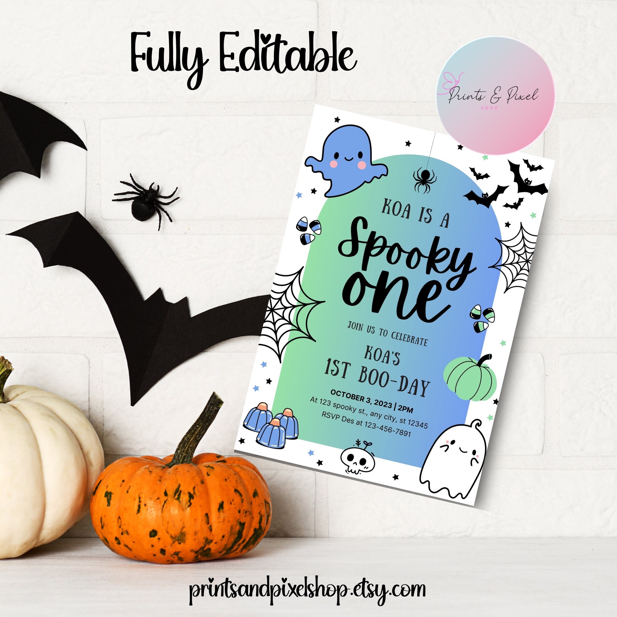 Editable Halloween Birthday Boy Invitation Spooky One Birthday Etsy