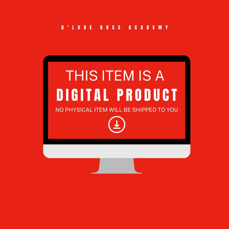 May include: A computer screen with a white background and black text that reads "THIS ITEM IS A DIGITAL PRODUCT NO PHYSICAL ITEM WILL BE SHIPPED TO YOU". A download icon is below the text.