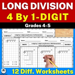 Engaging Math Worksheets for 4th Grade Division Practice – Long Division with Remainders and No Remainders | 4 Digit by 1 Digit
