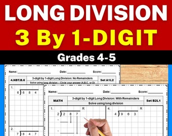 4th Grade Math Resource: Comprehensive Long Division Worksheets with and without Remainders | 3 Digit by 1 Digit