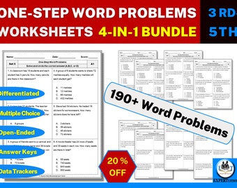 One Step Word Problems Worksheets | Addition, Subtraction, Multiplication, and Division Word Problems Worksheets | 4-in-1 Bundle (20% OFF)