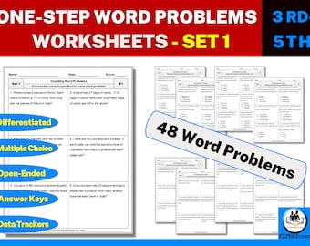 One Step Word Problems Worksheets | 3rd 4th and 5th Grade Math | Addition Subtraction Multiplication and Division Practice - Set 1
