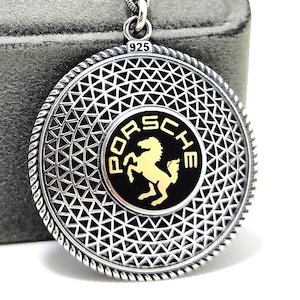 Porsche Emblem Silver  Keychain - 925 Sterling Silver Key Chain. Car Accessories For Women