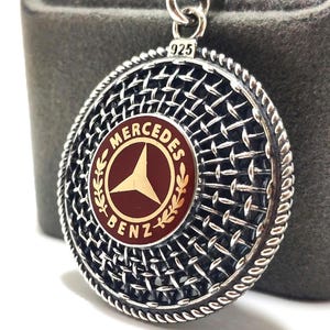 Handmade Sterling Silver Mercedes Benz Keychain: Filigree Car Emblem