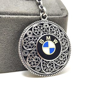Handmade BMW Logo Keychain: 925 Sterling Silver Filigree Key Ring