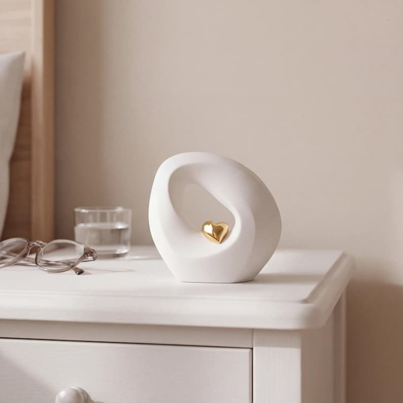 Eternal Love Small Urn for Ashes in White and Gold keepsake_bedside_glasses