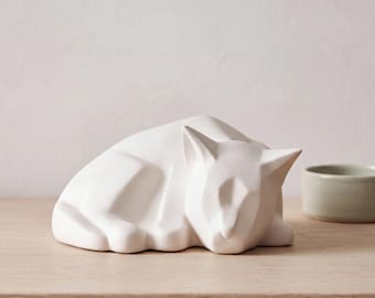 Sleeping Cat Urn for Ashes in Matte White