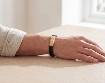 Adjustable Braided Leather Ashes Bracelet For Men in Black and Gold