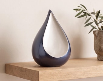 Odyssee Metal Teardrop Urn for Ashes in Midnight Blue and Silver