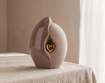 Embrace Heart Cremation Urn for Ashes in Brown and Gold