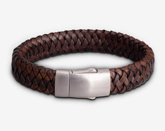 Braided Leather Ashes Bracelet For Men in Brown - Wide Braid