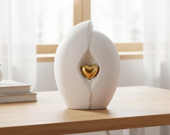 Embrace Heart Cremation Urn for Ashes in White and Gold