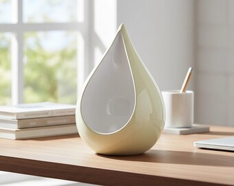 Odyssee Metal Teardrop Urn for Ashes in Ivory and White