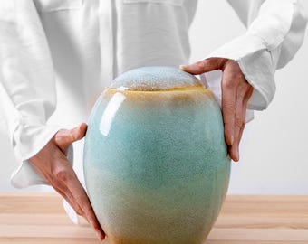 Ocean Blue Modern Adult Cremation Urn for Ashes
