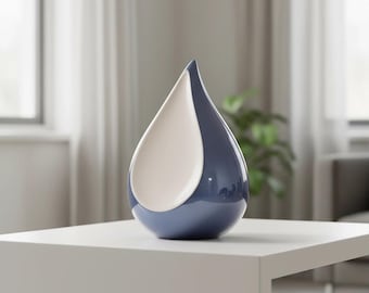 Odyssee Metal Teardrop Urn for Ashes in Midnight Blue and Silver
