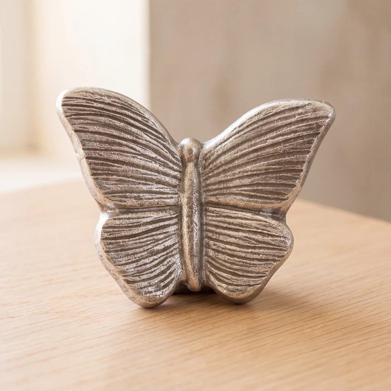 Butterfly Keepsake Urn for Ashes in Silver On Oak