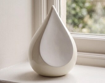 Odyssee Metal Teardrop Urn for Ashes in Ivory and White