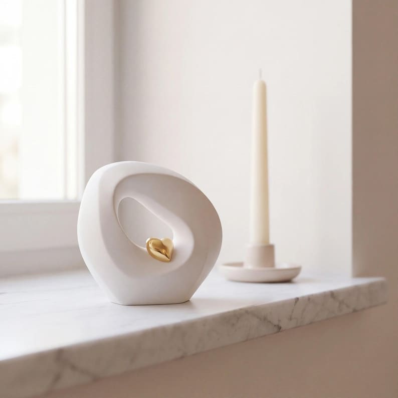 Eternal Love Small Urn for Ashes in White and Gold Marble Ledge