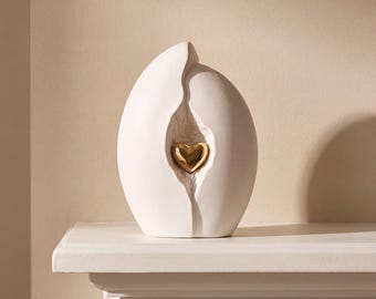 Embrace Heart Cremation Urn for Ashes in White and Gold