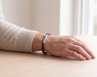 Braided Leather Ashes Bracelet For Men in Brown - Single Braid