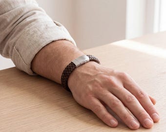Braided Leather Ashes Bracelet For Men in Brown - Wide Braid