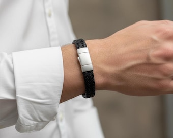Braided Leather Ashes Bracelet For Men in Black - Wide Braid