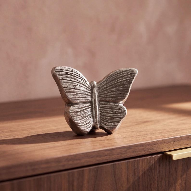 Butterfly Keepsake Urn for Ashes in Silver Walnut Sideboard
