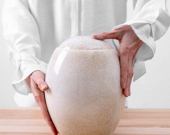Sandy White Modern Adult Cremation Urn for Ashes