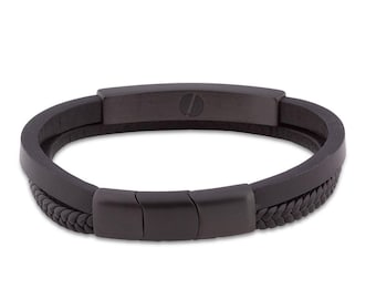 Adjustable Braided Leather Ashes Bracelet For Men in Full Black