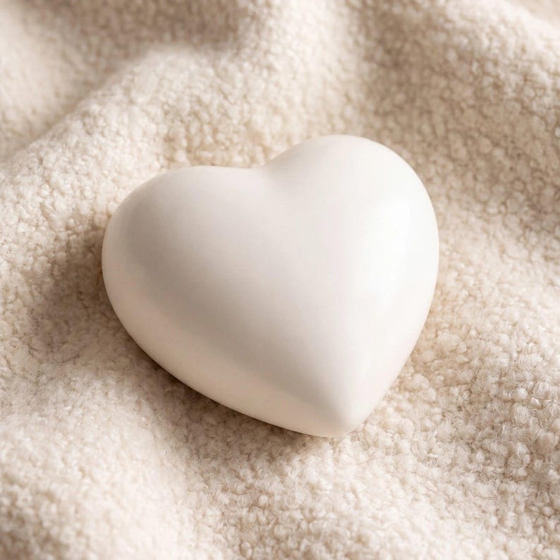 Heart Keepsake Urn for Ashes in White heart_boucle_above