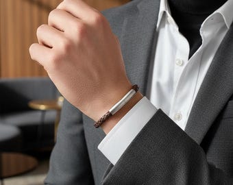 Braided Leather Ashes Bracelet For Men in Brown - Single Braid
