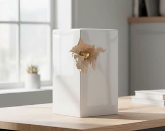 Cherished Heart Cremation Urn for Ashes in White and Gold