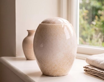 Sandy White Modern Adult Cremation Urn for Ashes