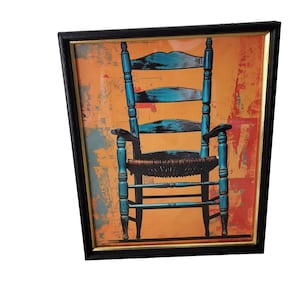 Pop Art Framed Print Ladderback Chair Black Gold Frame Contemporary Vibrant