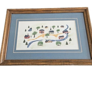 Framed Signed American Folk Art 11.5x17.5&quot; Countryside Village