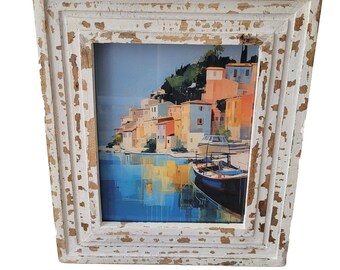 Abstract Framed Print Village Life White Distressed Frame Contemporary Large