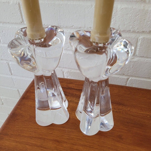 Antique Pair of Signed Art Deco Baccarat French Crystal Candlesticks Diomede...