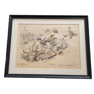 Vintage Framed French Satirical Comic Sketch Print 1928 Signed Like An Armchair