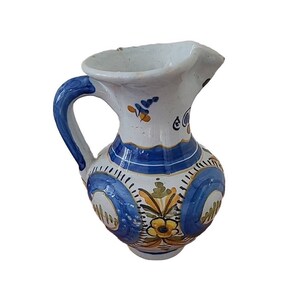 Vintage 1970s Mexican Talavera Creamer Art Pottery Pitcher 6 3/4&quot; Hand Painted