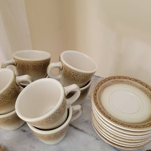 Vintage Syracuse China Cinnamon Cups and Saucers, Set of 8